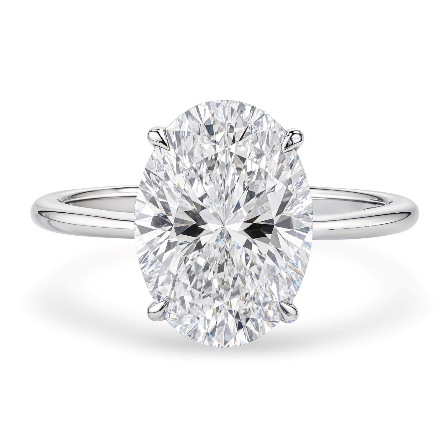 5 carat oval lab-grown diamond solitaire ring in 14k white gold, showcasing modern elegance and timeless sophistication.