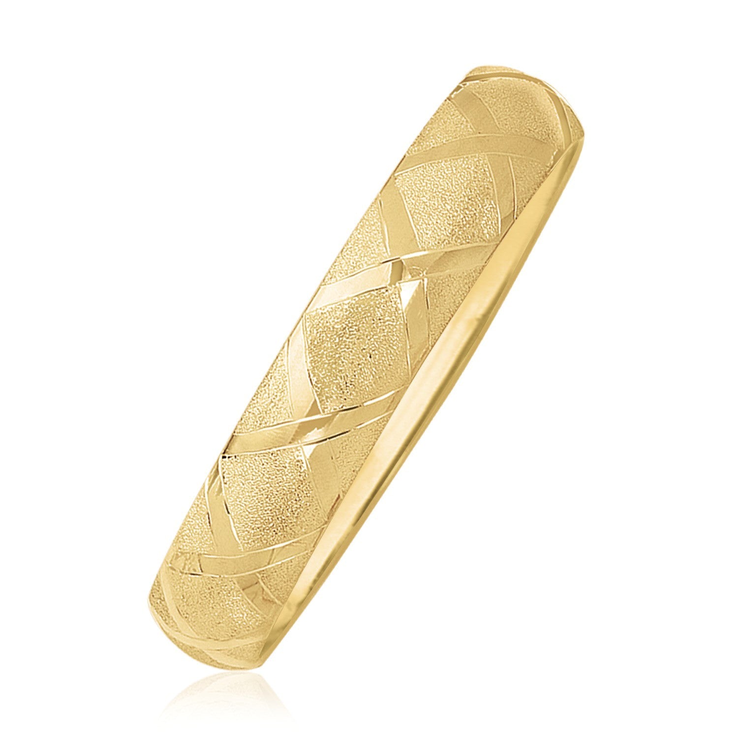 10k yellow gold bangle with dual-textured design and sparkling diamond pattern, exuding modern luxury elegance.