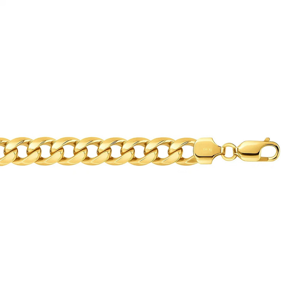 14k yellow gold Miami Cuban semi-solid bracelet with contemporary round links, exuding luxury and elegance.