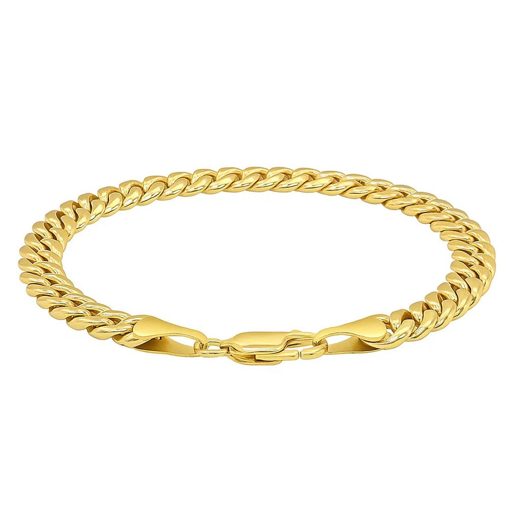 14k yellow gold Miami Cuban semi-solid bracelet with round links, showcasing contemporary elegance and luxury craftsmanship.