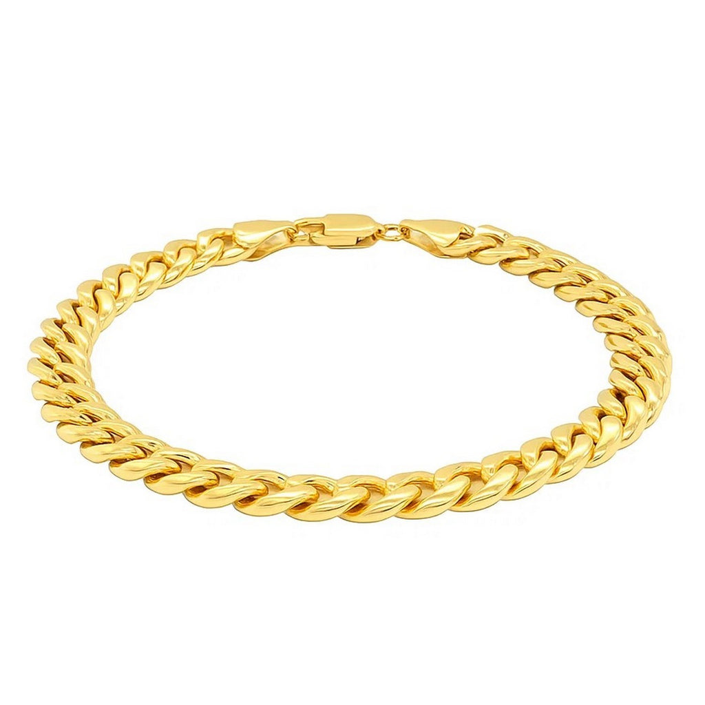 14k yellow gold Miami Cuban bracelet featuring semi-solid round links in a contemporary design.