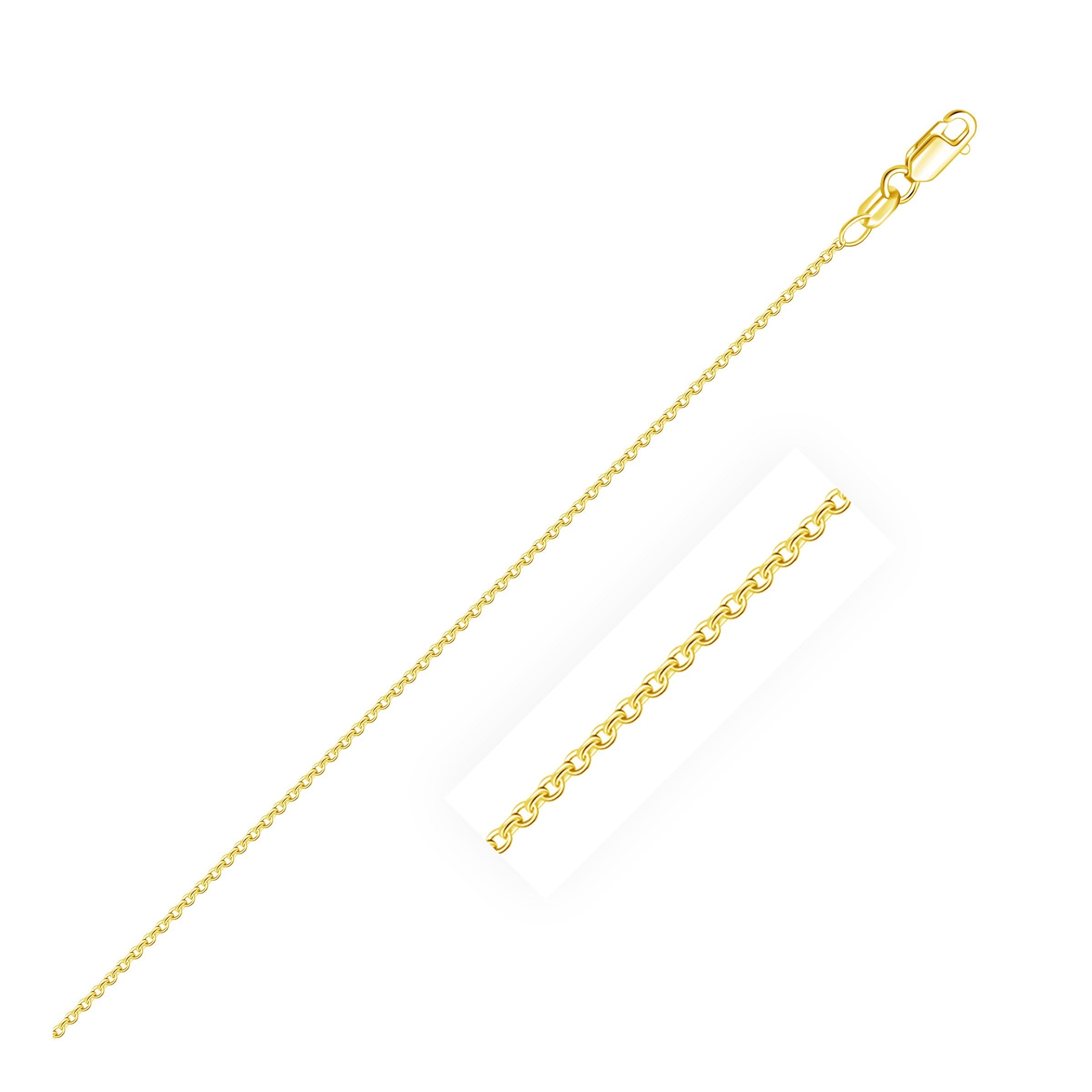 Elegant 18k yellow gold round cable link chain, featuring a refined design perfect for layering or standalone sophistication.
