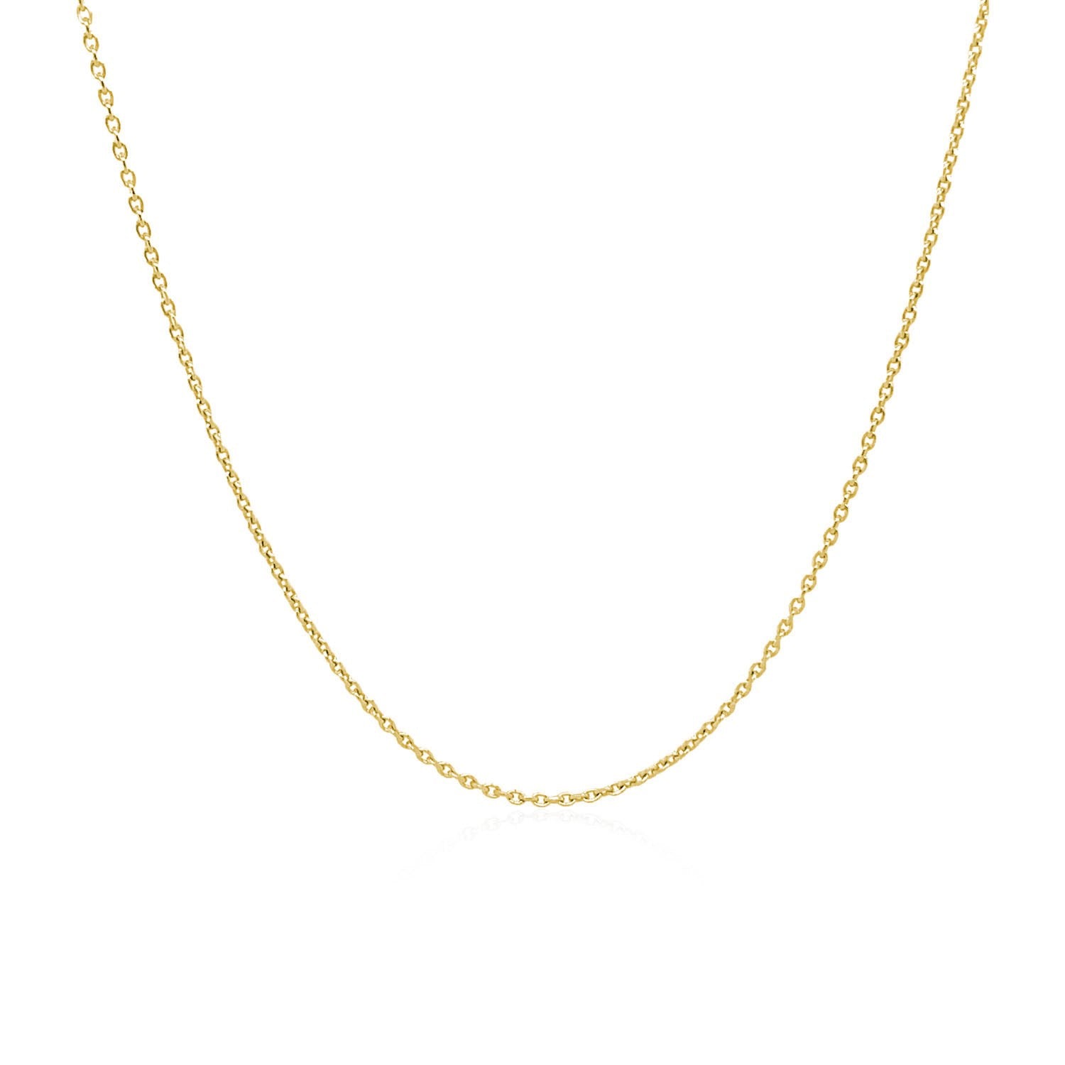 Elegant 18k yellow gold round cable link chain, showcasing a refined design with a luxurious shine and smooth finish.