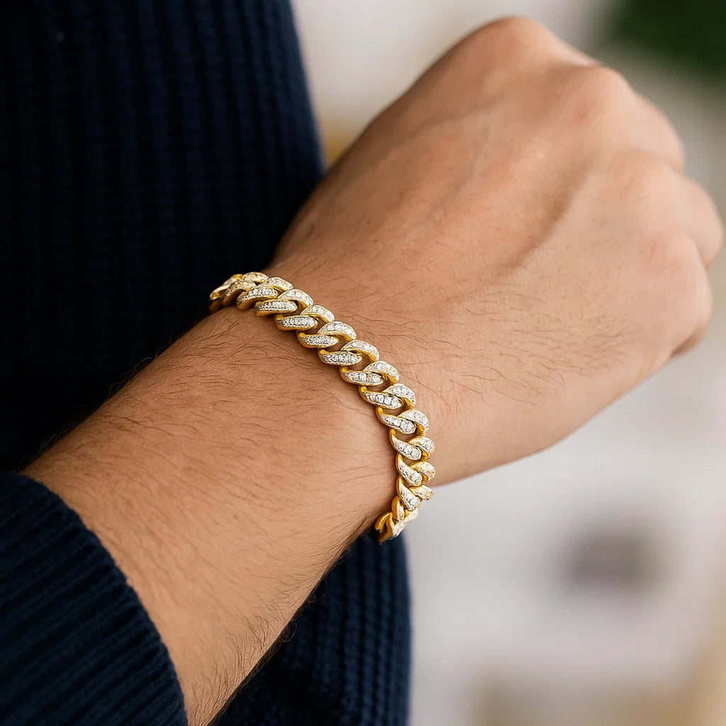 14k yellow gold modern Miami Cuban bracelet with high polish finish and elegant link design, 8.00 mm width.