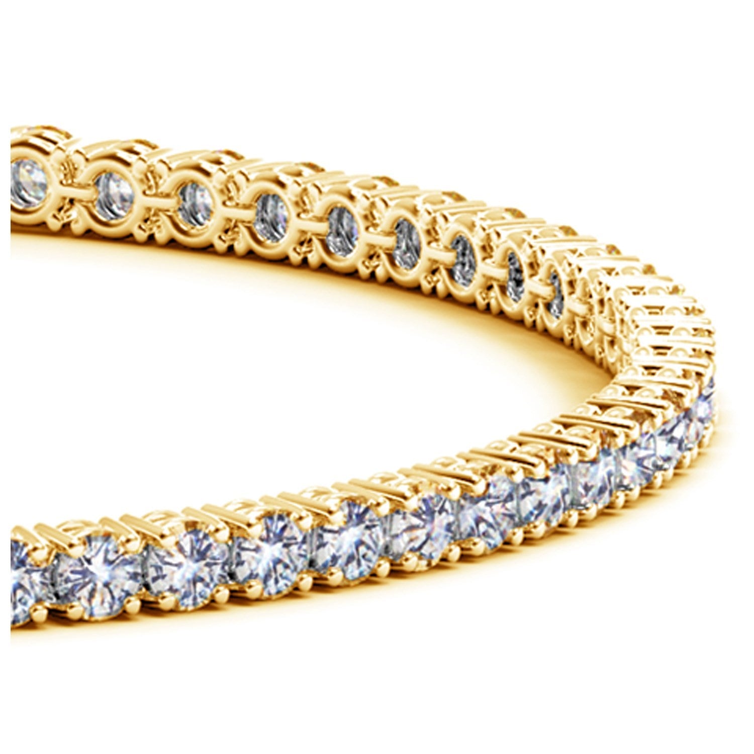 Lab-grown diamond tennis bracelet in 14k yellow gold featuring elegant round stones, perfect for luxury occasions.