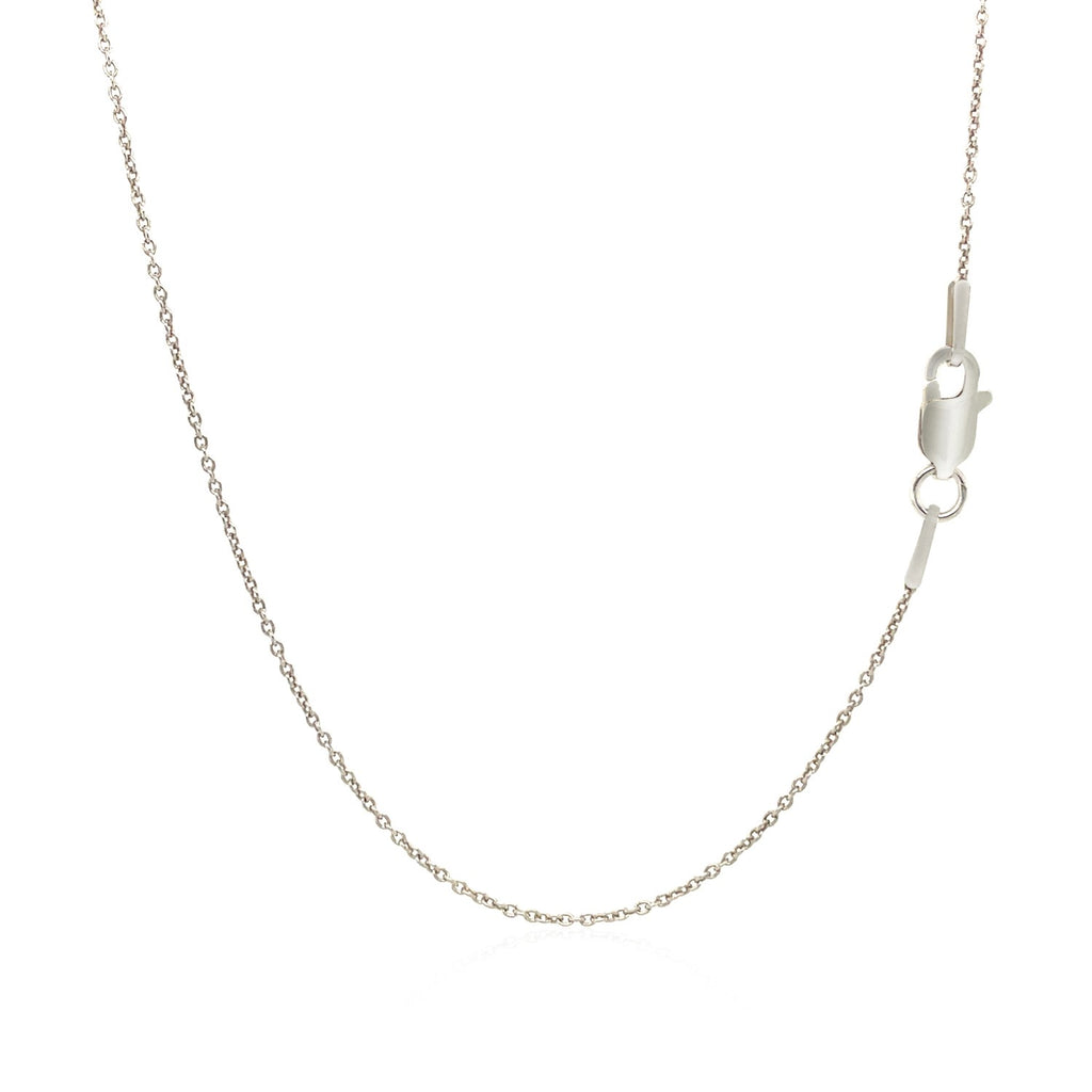 14k white gold round cable link chain with a modern design, showcasing elegant craftsmanship and timeless style.