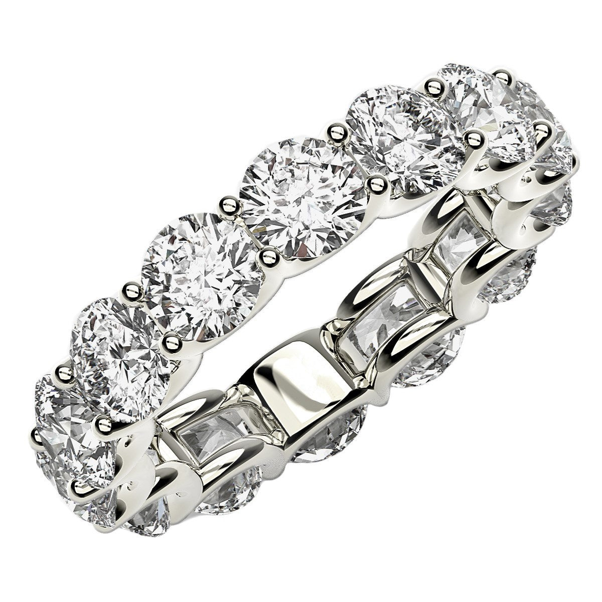 Round cut lab-grown diamond eternity ring in 14k white gold, showcasing contemporary elegance and timeless brilliance.