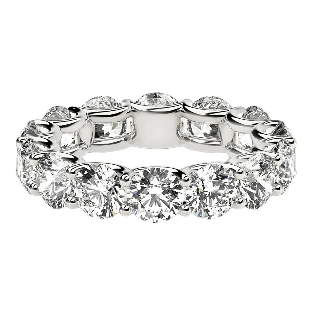 Round cut lab-grown diamond eternity ring in 14k white gold, showcasing contemporary elegance and brilliance.
