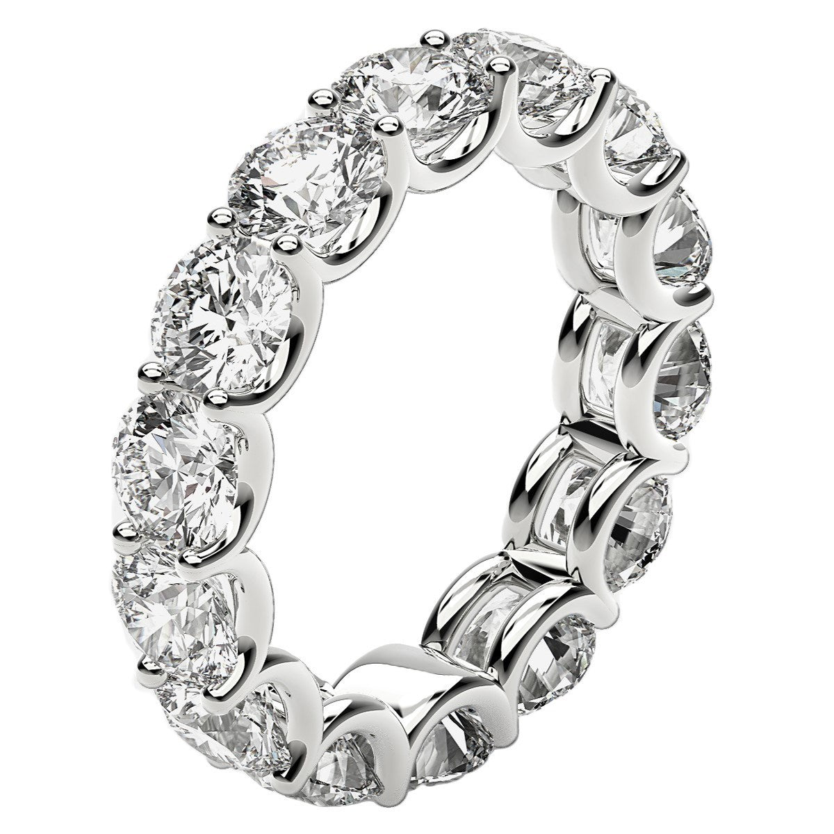 Round cut lab grown diamond eternity ring in 14k white gold, showcasing contemporary elegance and timeless design.
