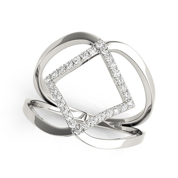 14k white gold interlaced design diamond ring featuring 1/5 cttw of sparkling diamonds in a contemporary style.