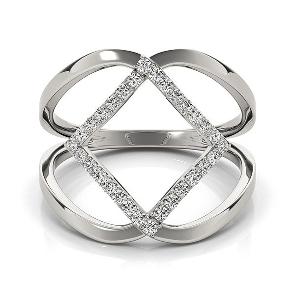 14k white gold interlaced design diamond ring featuring 1/5 cttw of sparkling diamonds in a contemporary style.