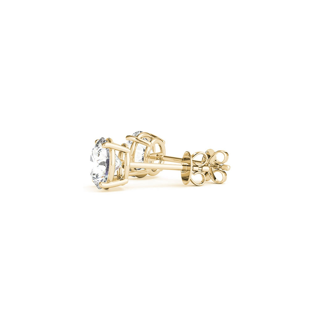 14k yellow gold modern stud earrings featuring 3 cttw certified IGI lab-grown round diamonds in a sleek design.