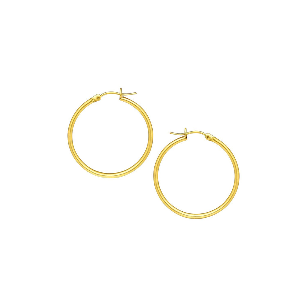 14k yellow gold polished hoop earrings, contemporary design, perfect for elegant everyday wear.