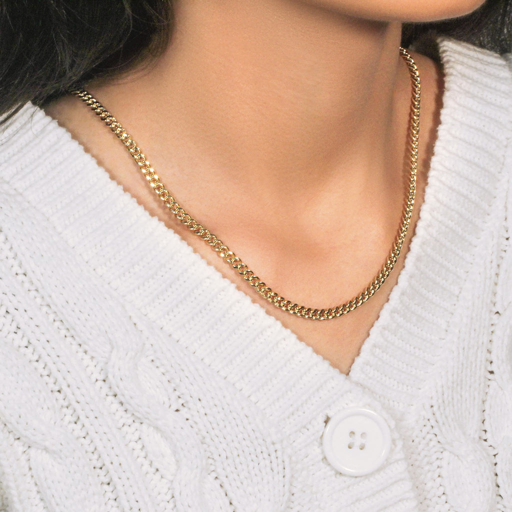 14k yellow gold semi-solid Miami Cuban chain, 4.50 mm, classic round design, perfect for luxury layering.