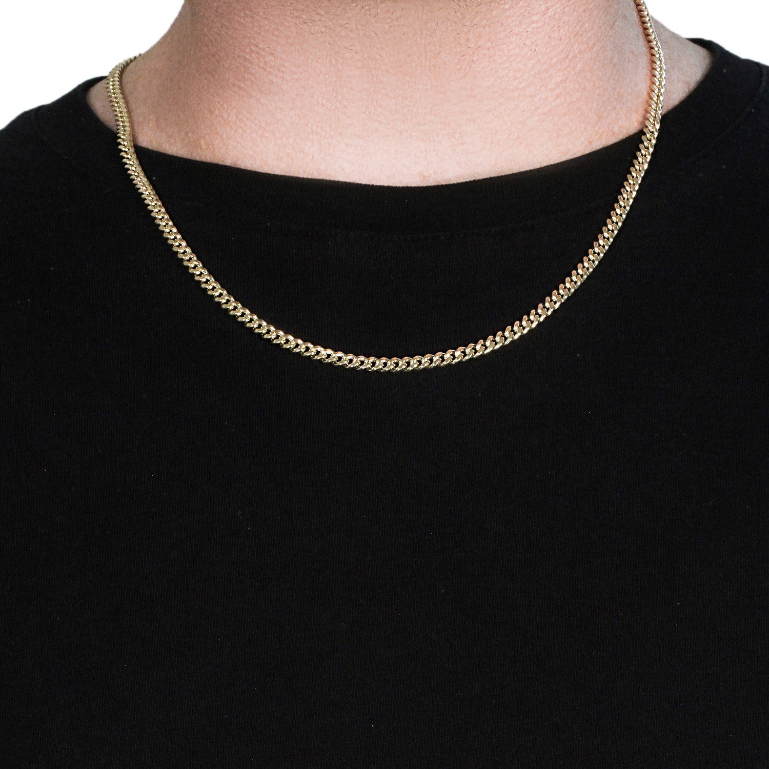 14k yellow gold semi-solid Miami Cuban chain, classic round design, 4.50 mm width, perfect for luxury layering.