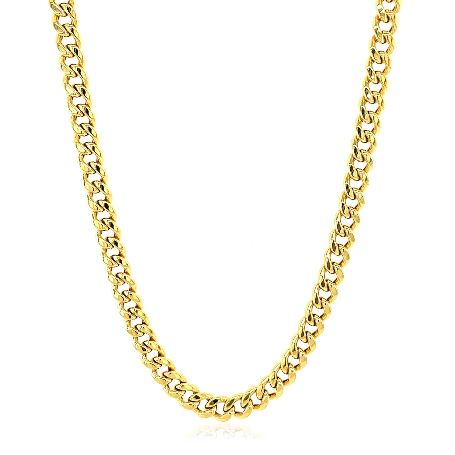 14k yellow gold semi-solid Miami Cuban chain, classic round design, 4.50 mm width, perfect for luxury layering.