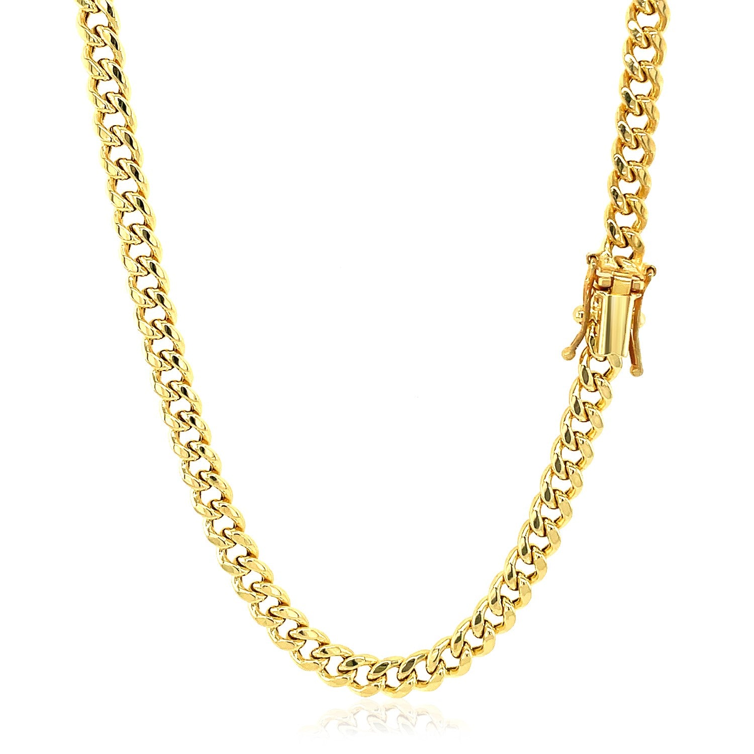 14k yellow gold semi-solid Miami Cuban chain, 4.50 mm, showcasing a classic round design with luxurious shine.