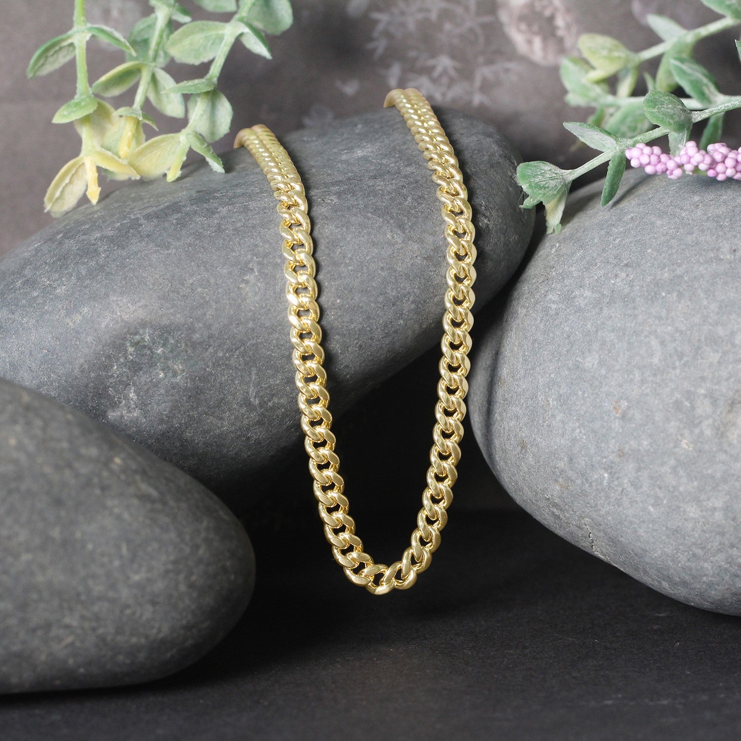 14k yellow gold semi-solid Miami Cuban chain, 4.50 mm, featuring a classic round design for timeless elegance.