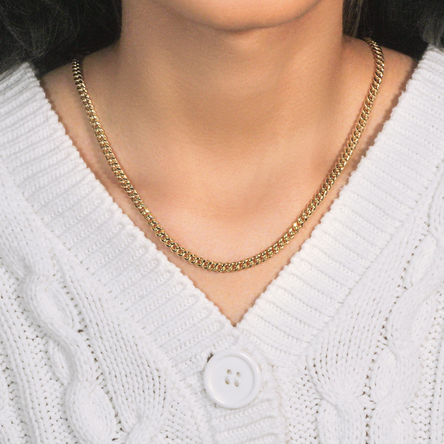 14k yellow gold semi-solid Miami Cuban chain, 4.50 mm width, showcasing a classic round design for timeless elegance.