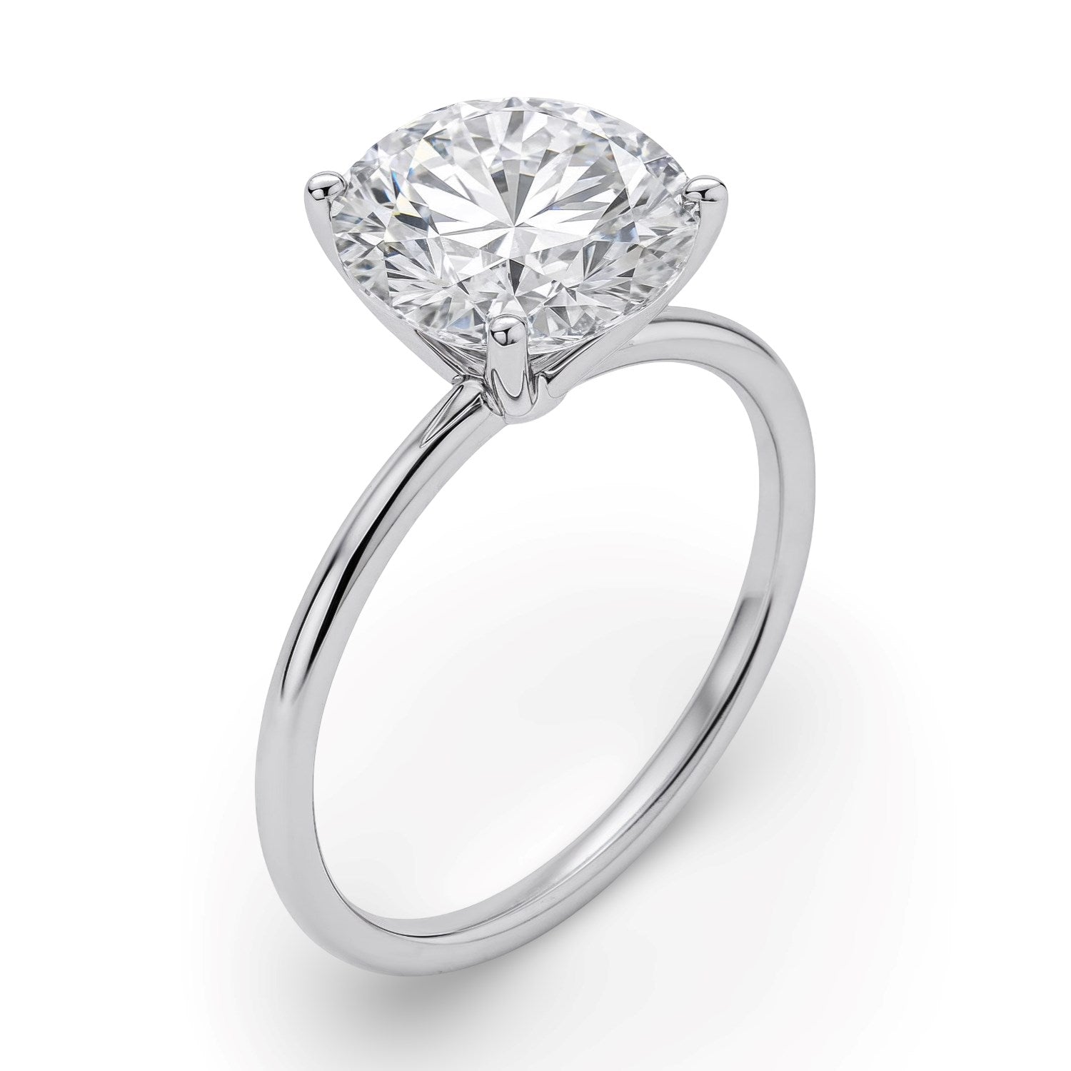 5 carat round lab-grown diamond solitaire ring in 10K white gold, showcasing modern elegance and timeless luxury.