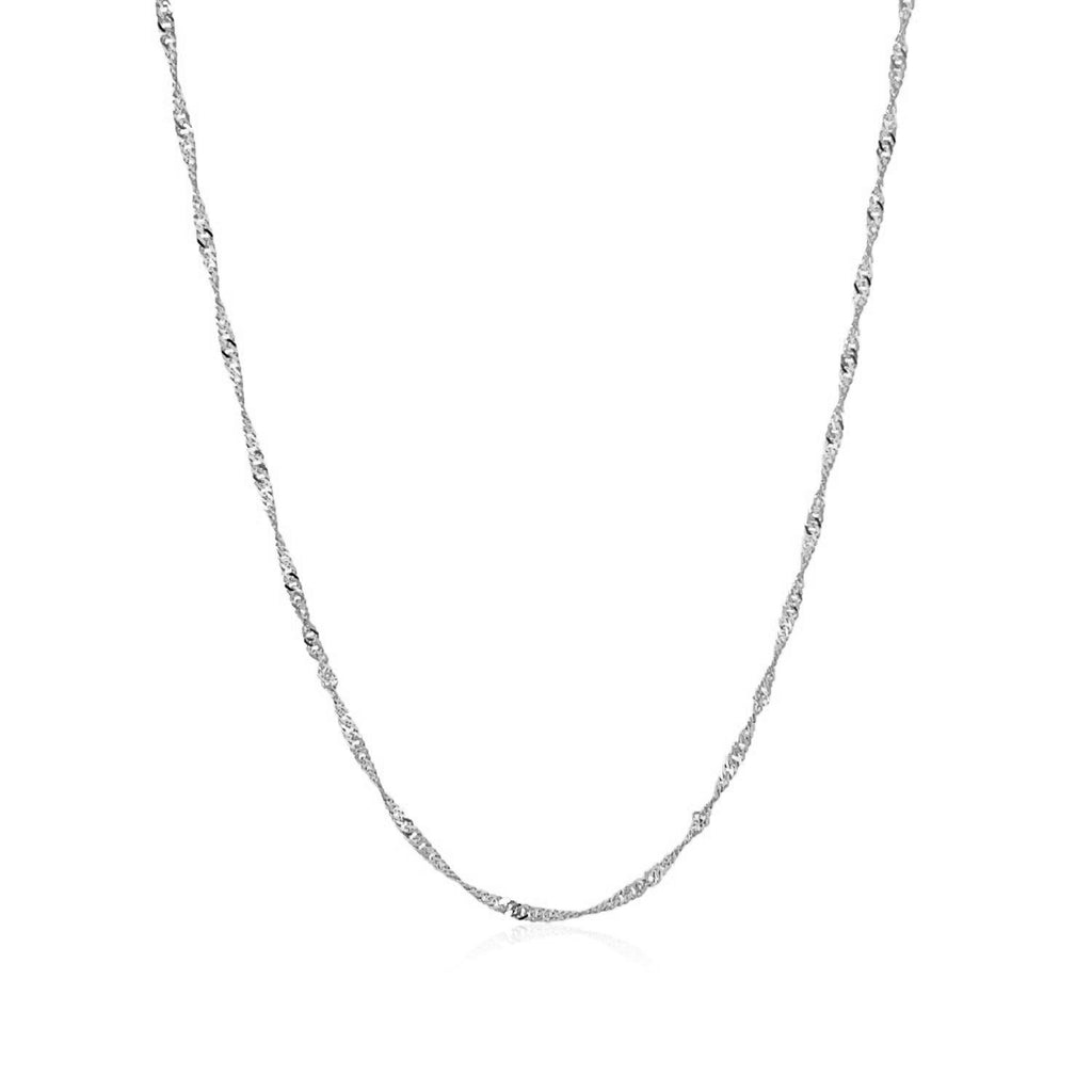 14k white gold Singapore chain with a sleek modern design, featuring a delicate 1.50 mm round link style.