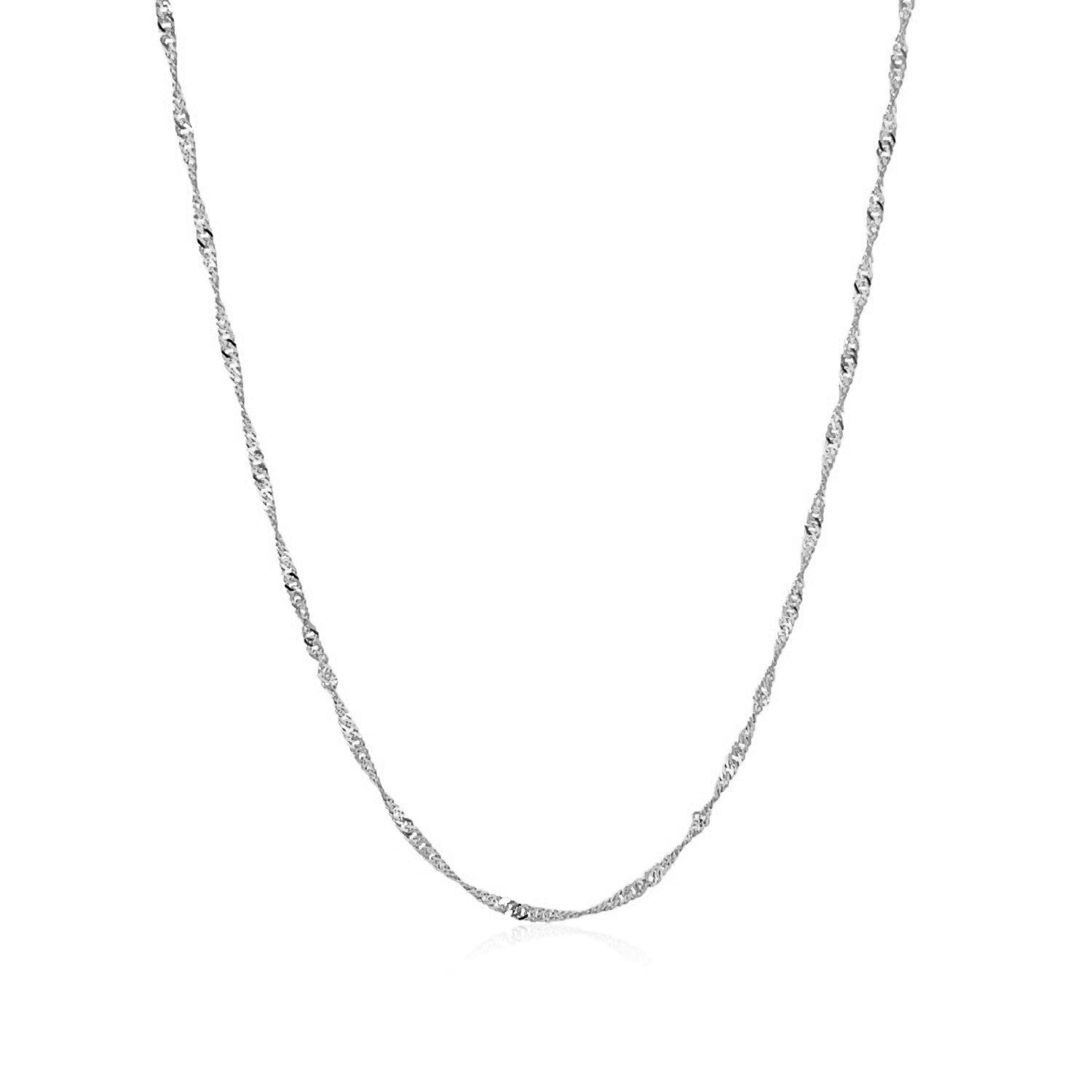 14k white gold Singapore chain with a sleek modern design, featuring a delicate 1.50 mm round link style.