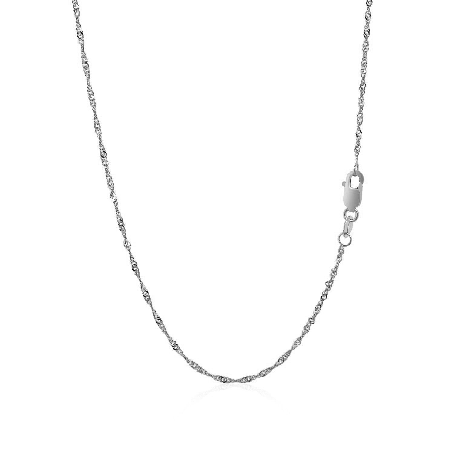 14k white gold Singapore chain, 1.50 mm, showcasing a modern round design for elegant layering and sophistication.