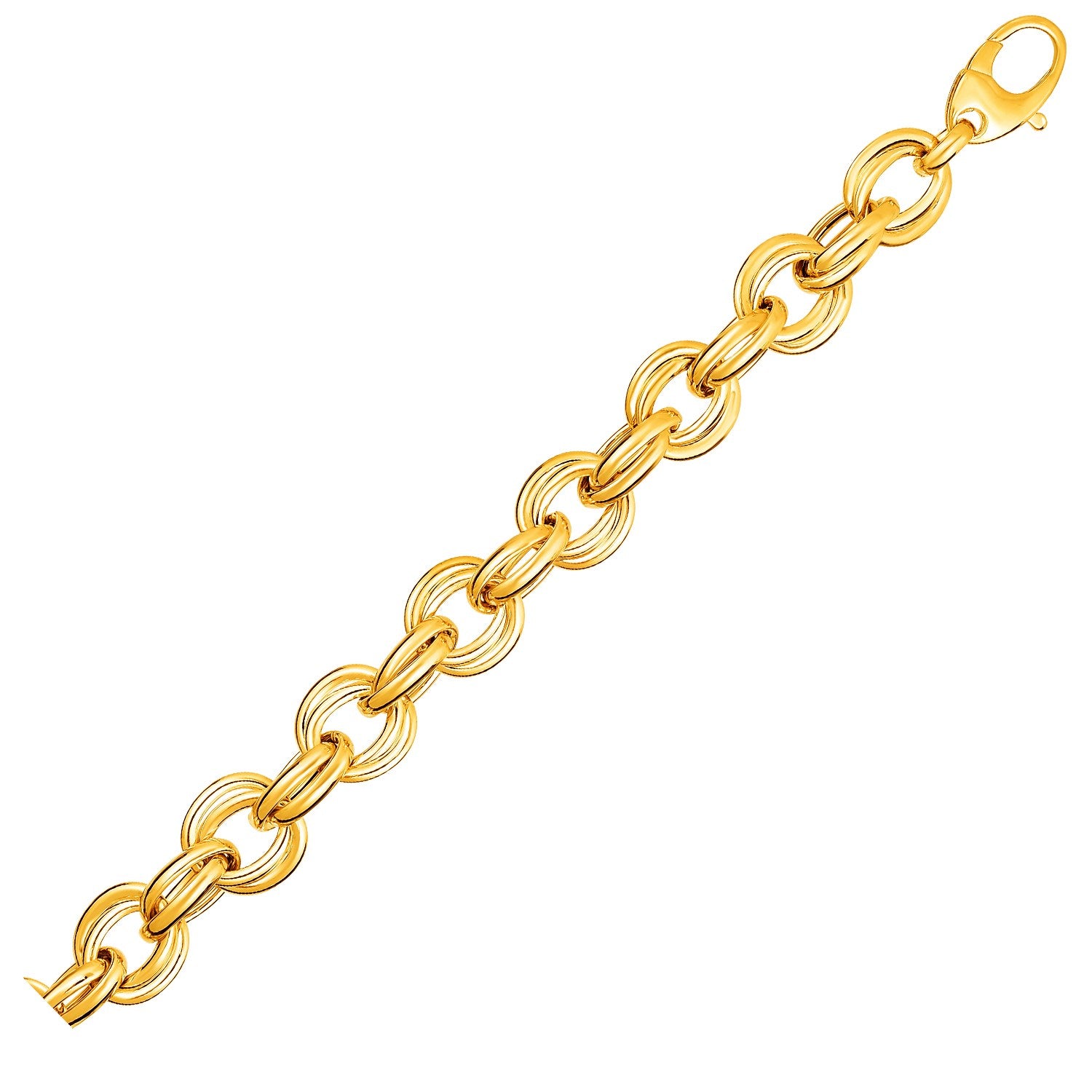 Twisted double link bracelet in 14k yellow gold, showcasing contemporary elegance and luxurious craftsmanship.