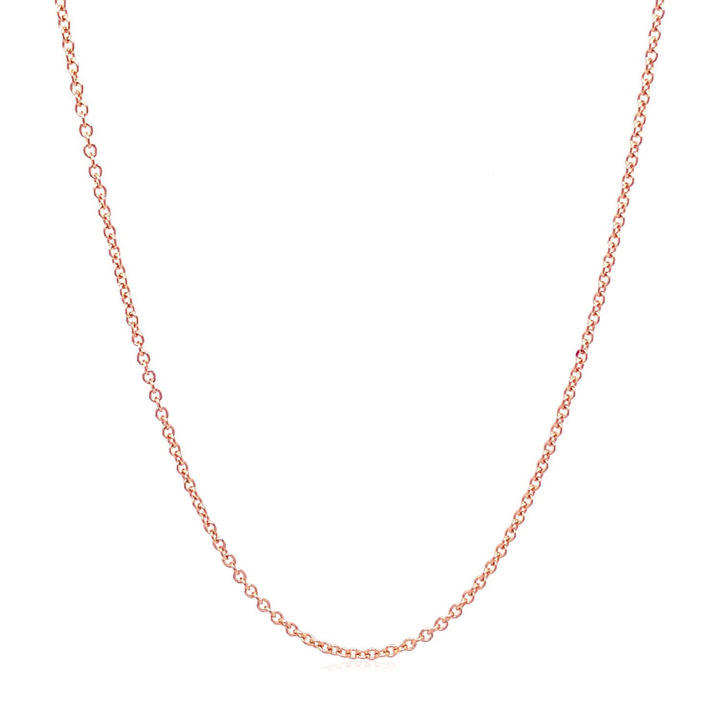 14k rose gold round cable link chain, elegantly designed with a refined finish, perfect for layering or standalone wear.