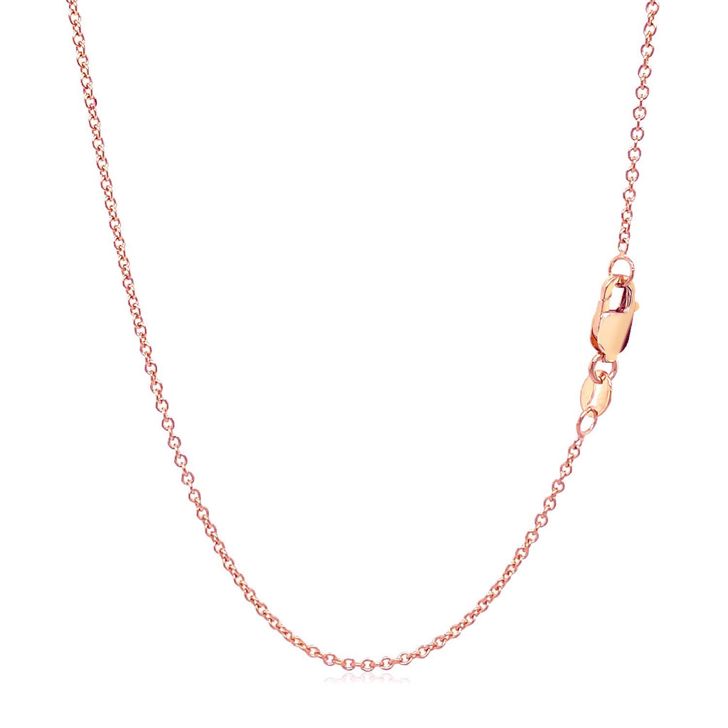 14k rose gold round cable link chain with elegant design, perfect for layering or wearing alone.