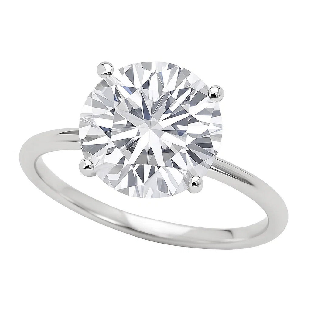 5 carat round diamond solitaire ring in 14k white gold, showcasing timeless elegance and exquisite craftsmanship.