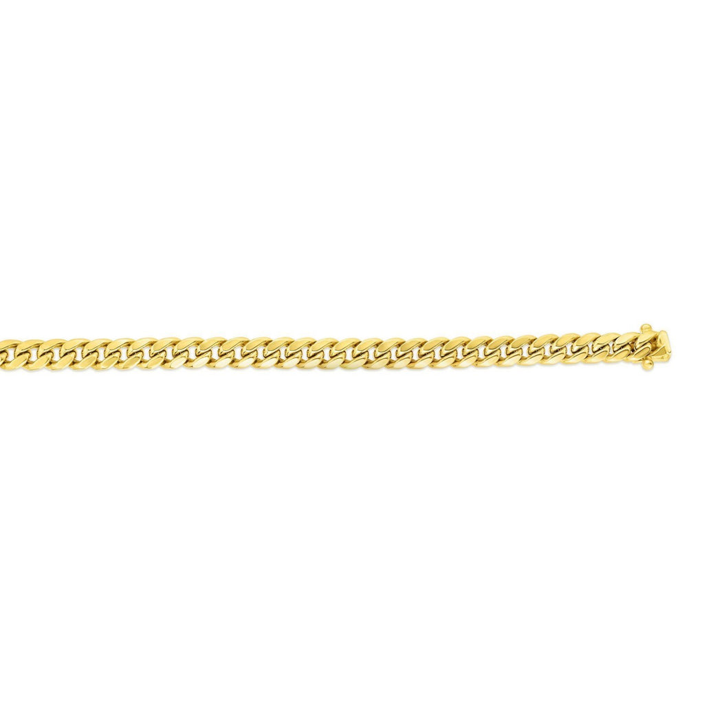 14k yellow gold classic Miami Cuban bracelet featuring solid links, 8.20 mm width, exuding timeless luxury and elegance.