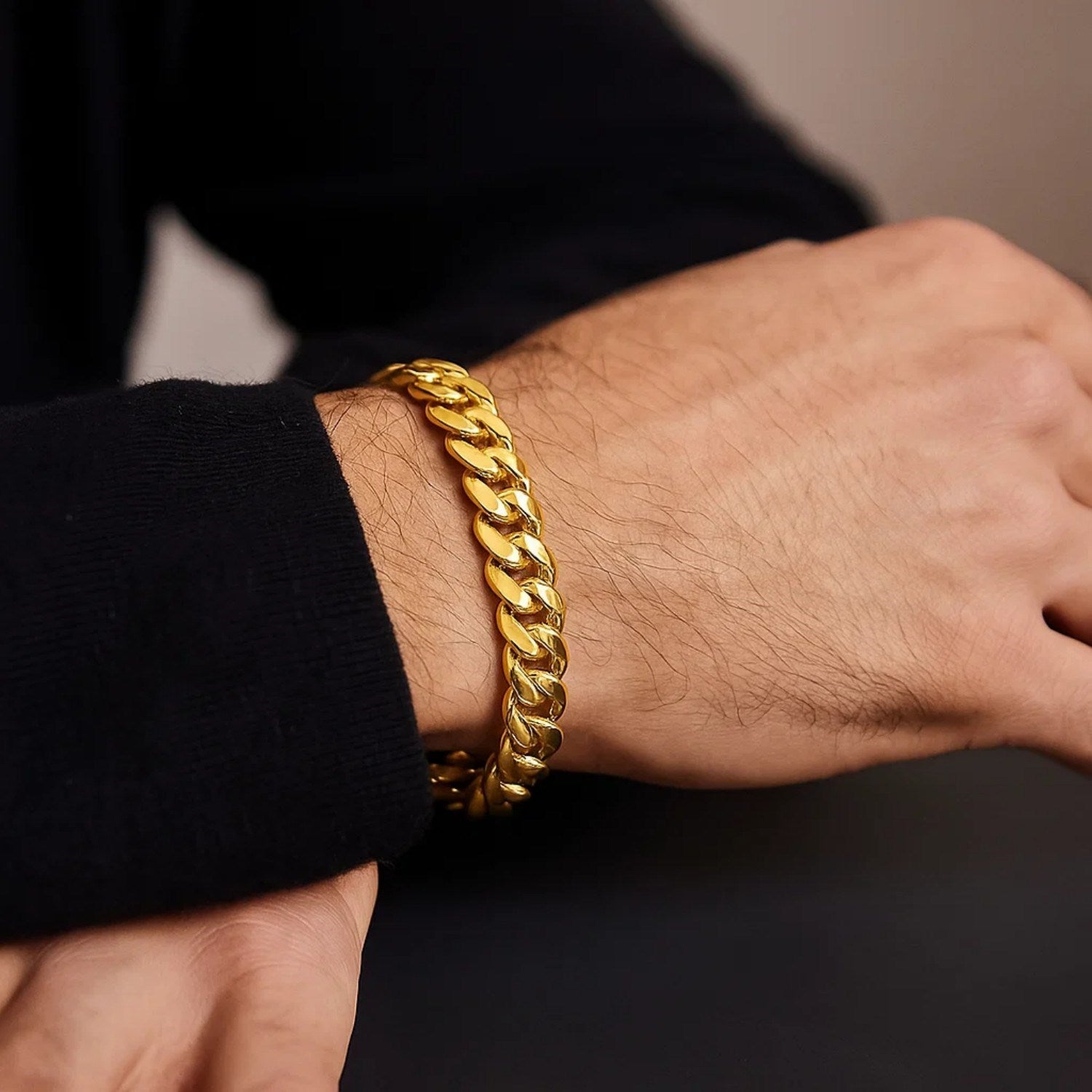 14k yellow gold classic Miami Cuban bracelet featuring solid links, 8.20 mm width, perfect for elegant layering.