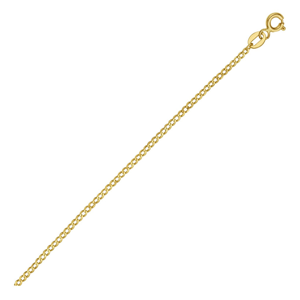 14k yellow gold solid curb chain, modern design with sleek links, perfect for layering or as a statement piece.