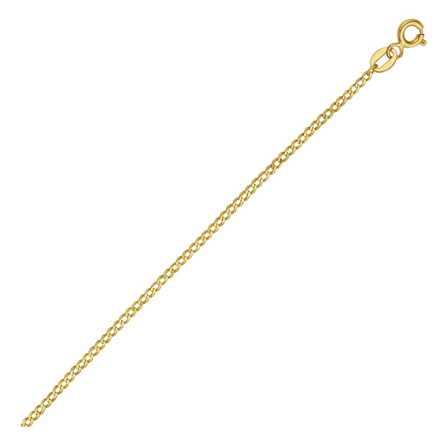 14k yellow gold solid curb chain, modern design with sleek links, perfect for layering or as a statement piece.