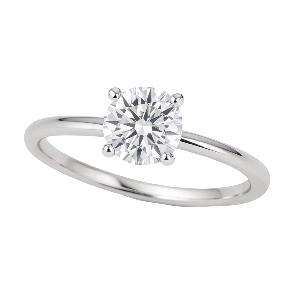 3/4 carat round lab-grown diamond solitaire ring in polished sterling silver, showcasing modern elegance and timeless beauty.