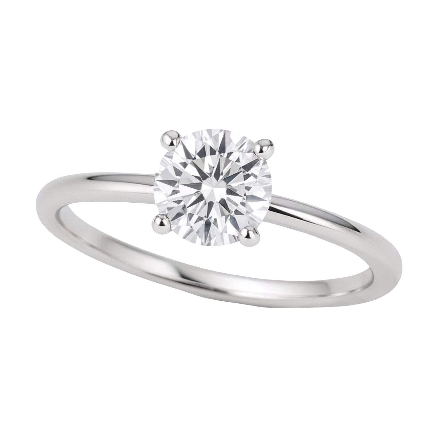 3/4 carat round lab-grown diamond solitaire ring in polished sterling silver, showcasing modern elegance and timeless beauty.