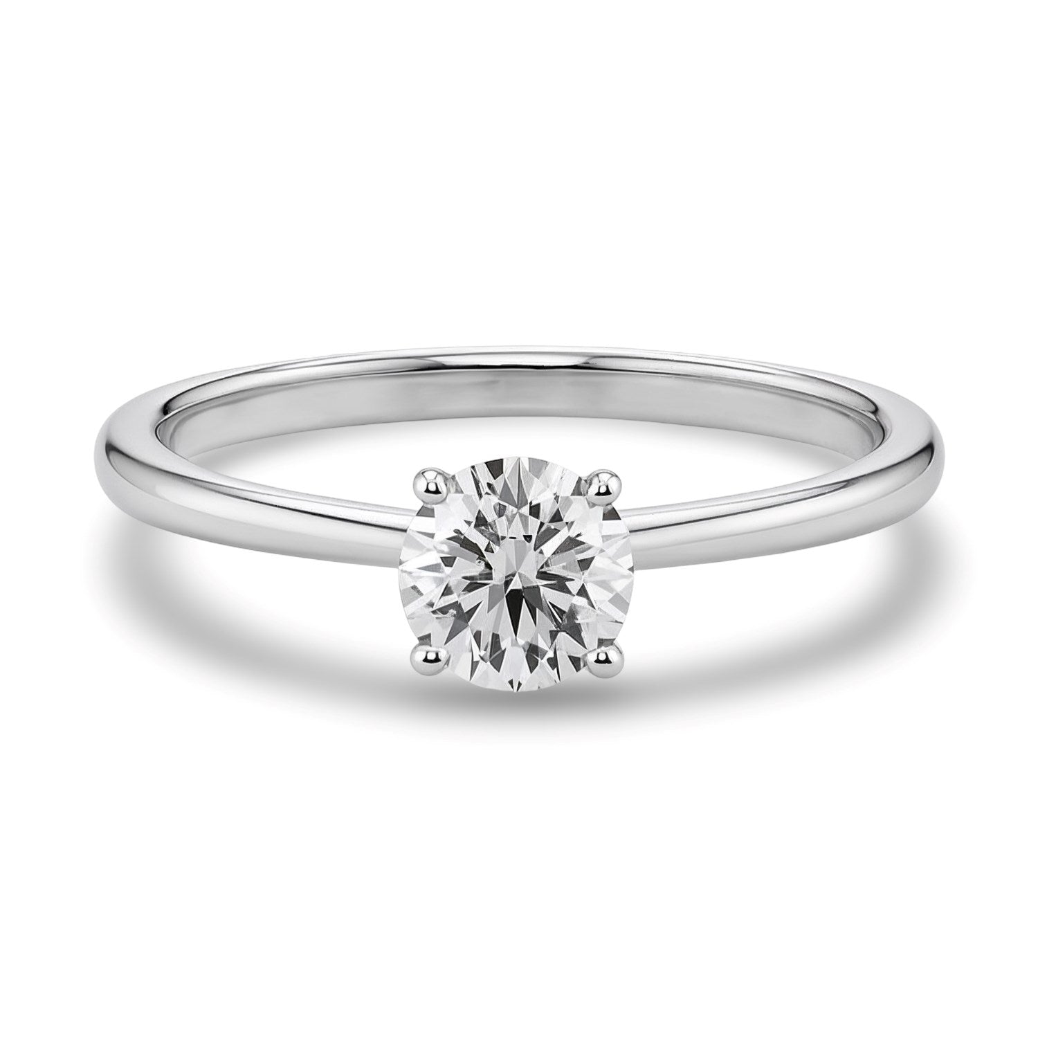 3/4 carat round lab-grown diamond solitaire ring in polished sterling silver, showcasing modern elegance and timeless beauty.