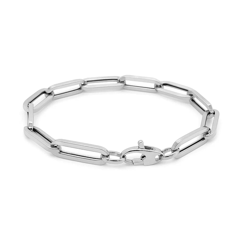 14k white gold extra wide paperclip chain bracelet, contemporary design with sleek links for modern elegance.