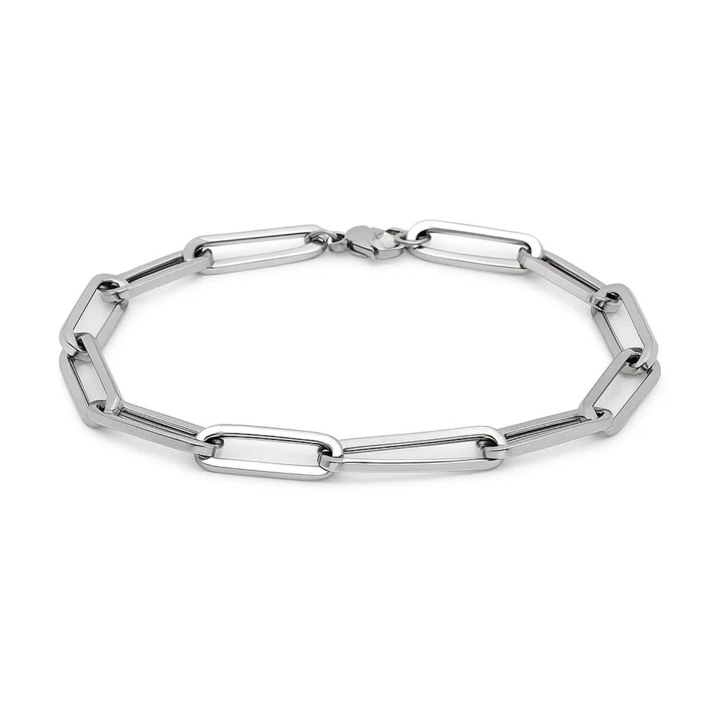 14k white gold extra wide paperclip chain bracelet with contemporary design, showcasing elegance and sophistication.