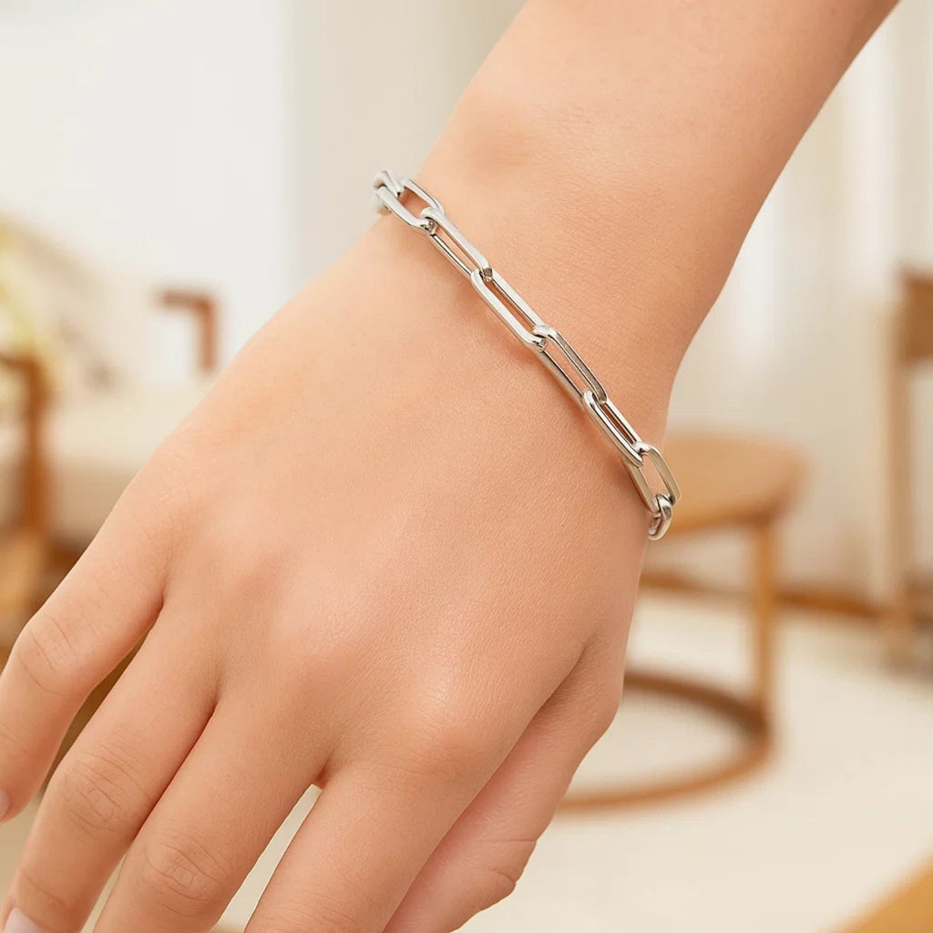 14K white gold extra wide paperclip chain bracelet featuring a contemporary design, perfect for luxury styling.
