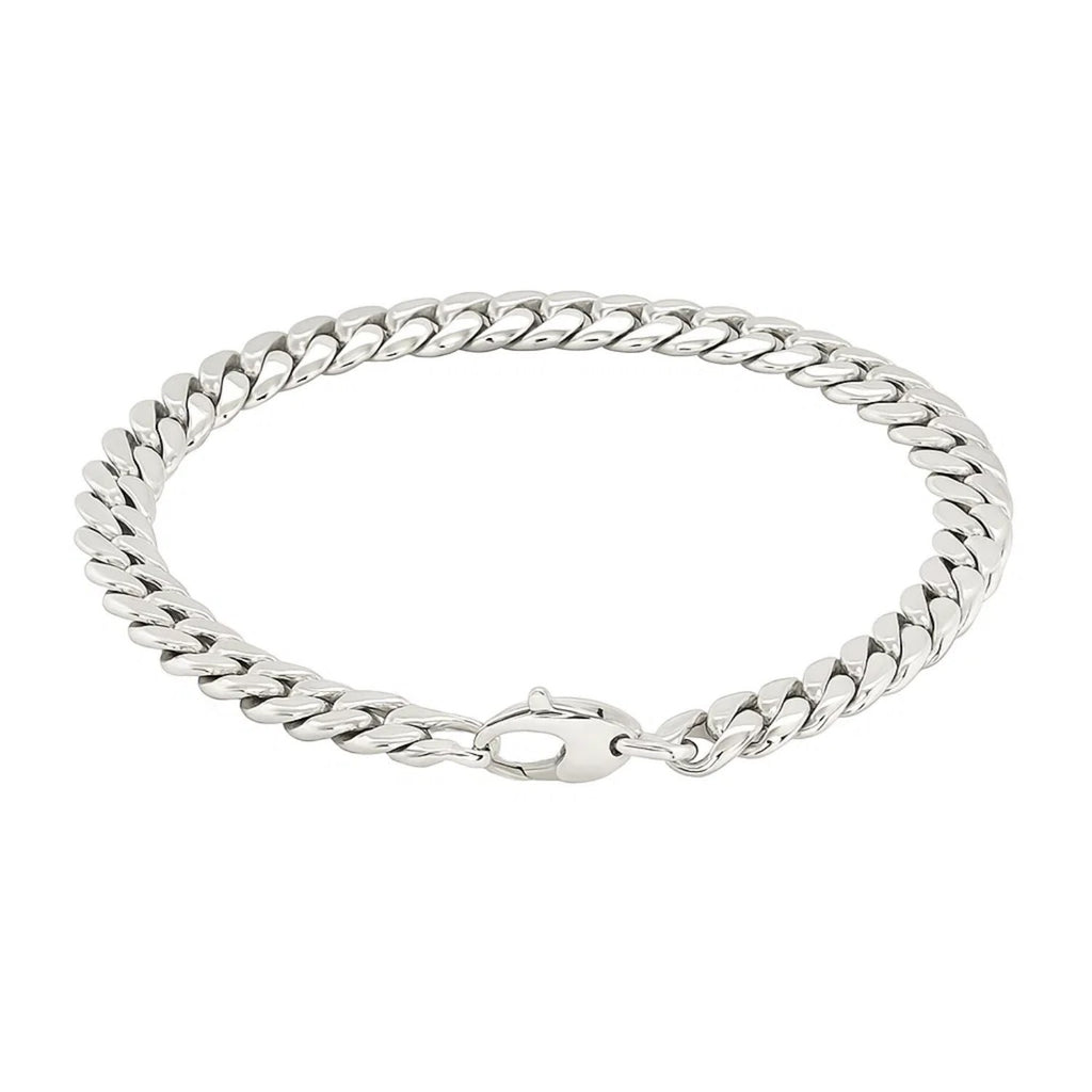 Elegant 14k white gold Cuban link bracelet showcasing a refined 5.90 mm design, perfect for luxury jewelry lovers.