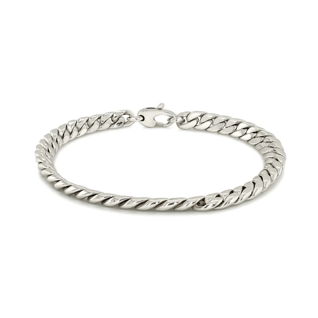 Elegant 14k white gold Cuban link bracelet, 5.90 mm, showcasing a luxurious and timeless design.