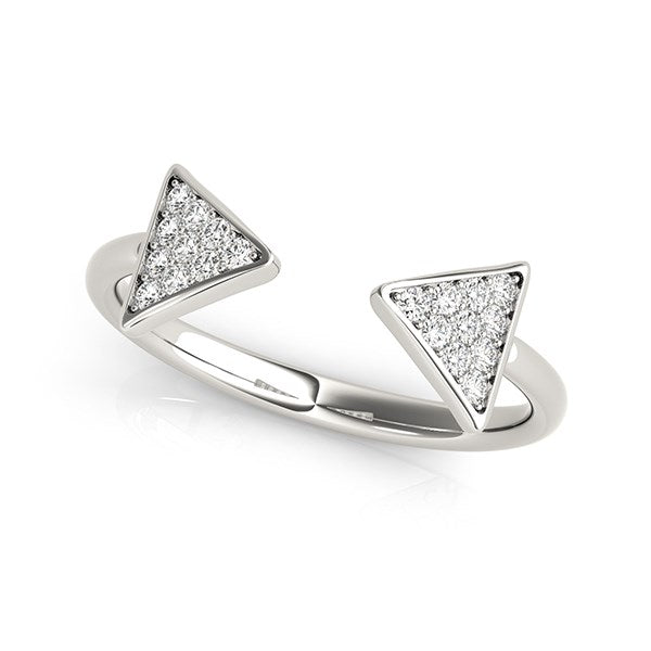 14k white gold diamond arrowhead open ring featuring modern design and 1/5 cttw sparkling diamonds.