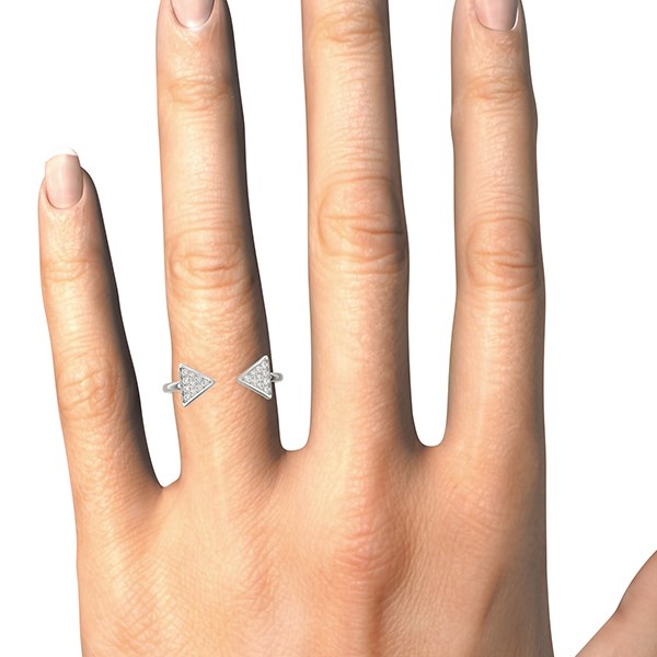 14k white gold diamond arrowhead open ring featuring a modern design with 1/5 cttw sparkling diamonds.