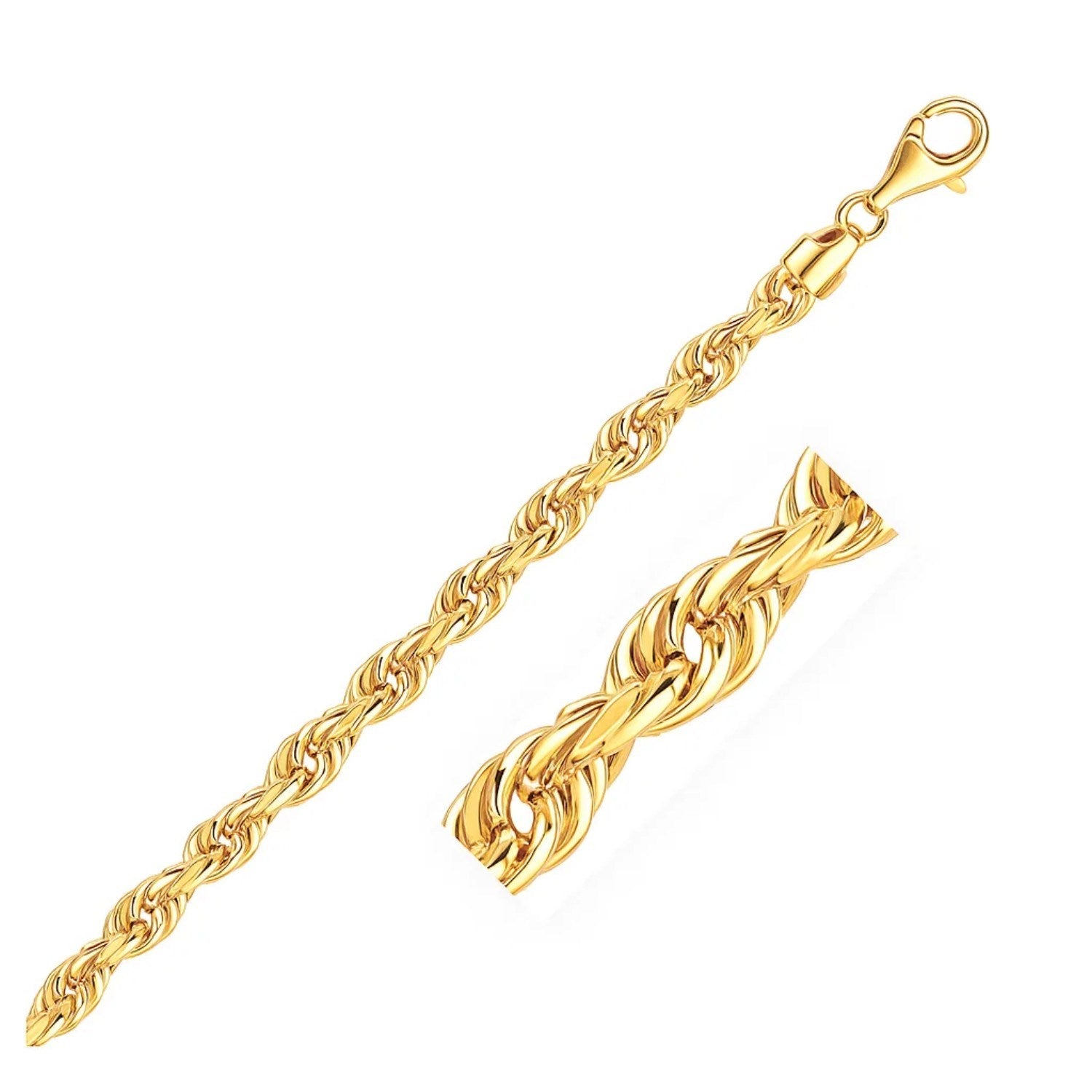 10k yellow gold solid diamond cut rope bracelet, 5.00 mm, exuding elegance and luxury with intricate design.