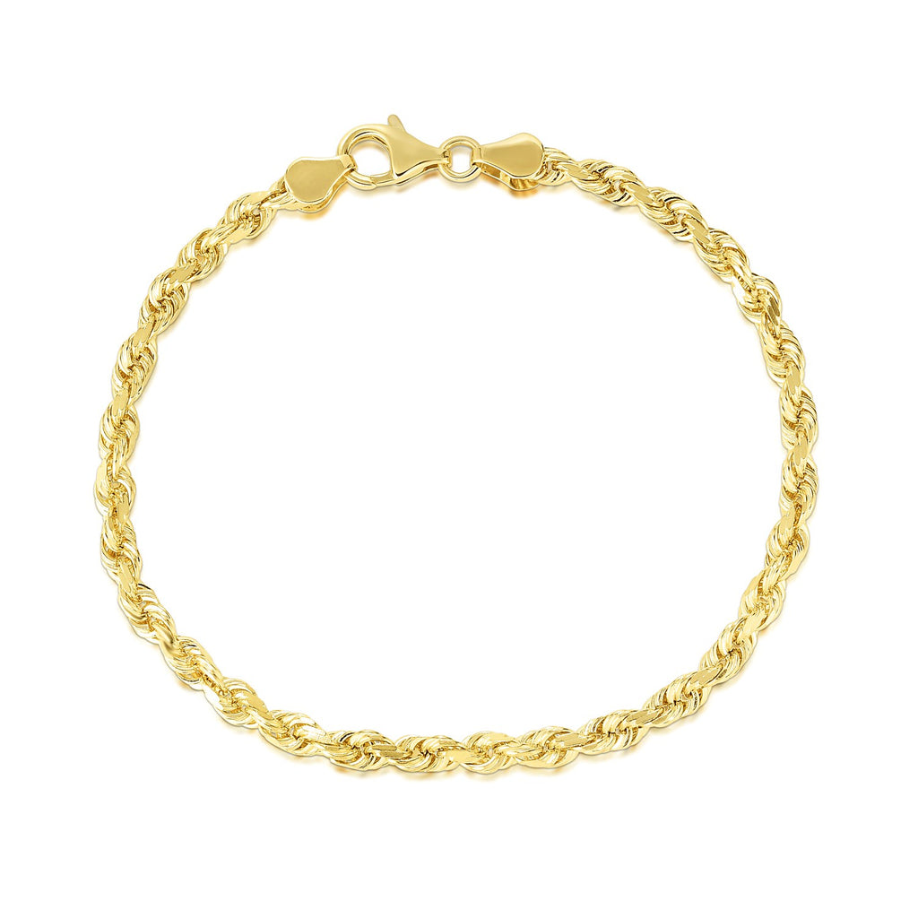 10k yellow gold solid diamond cut rope bracelet, 5.00 mm, showcasing elegant luxury and intricate craftsmanship.