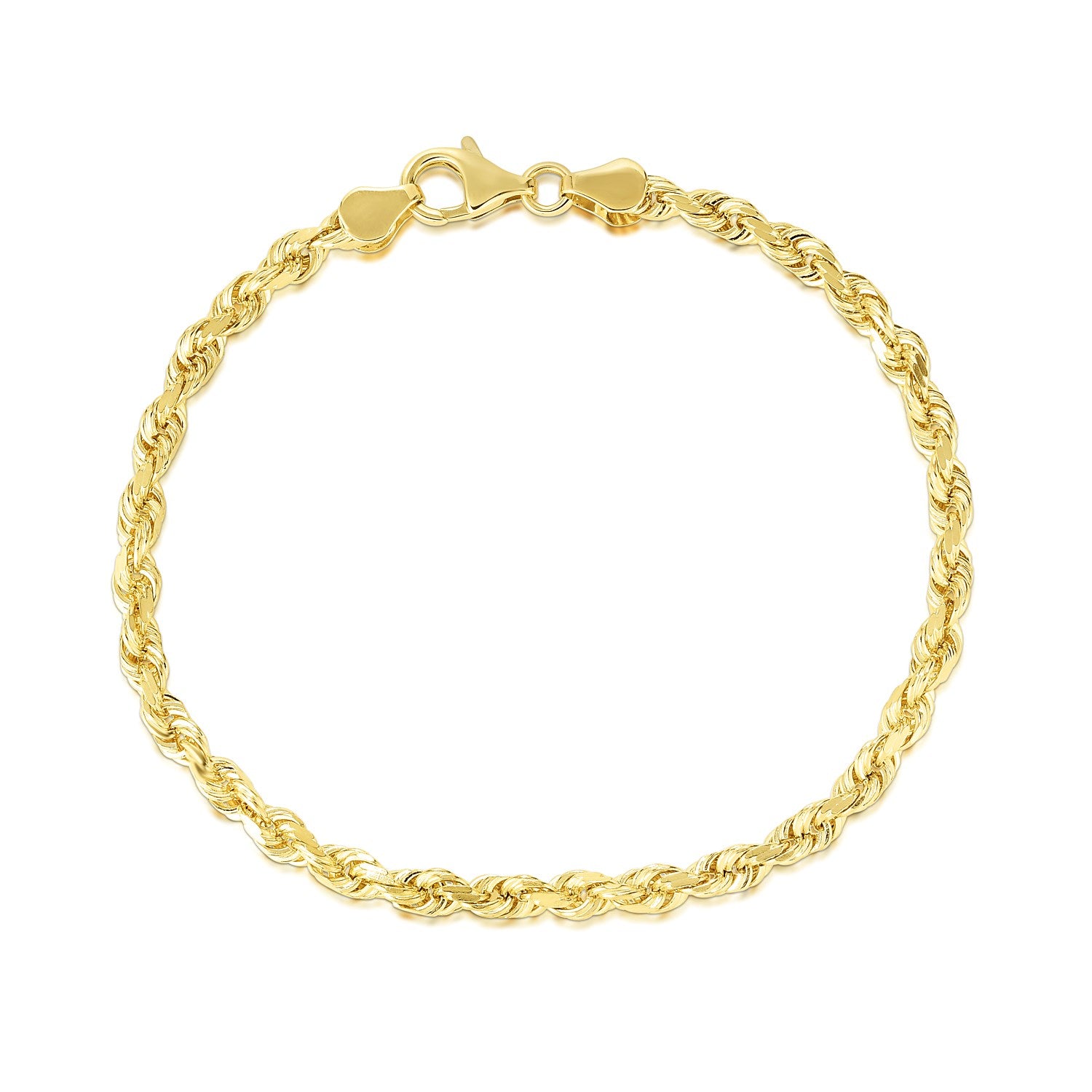 10k yellow gold solid diamond cut rope bracelet, 5.00 mm, showcasing elegant luxury and intricate craftsmanship.
