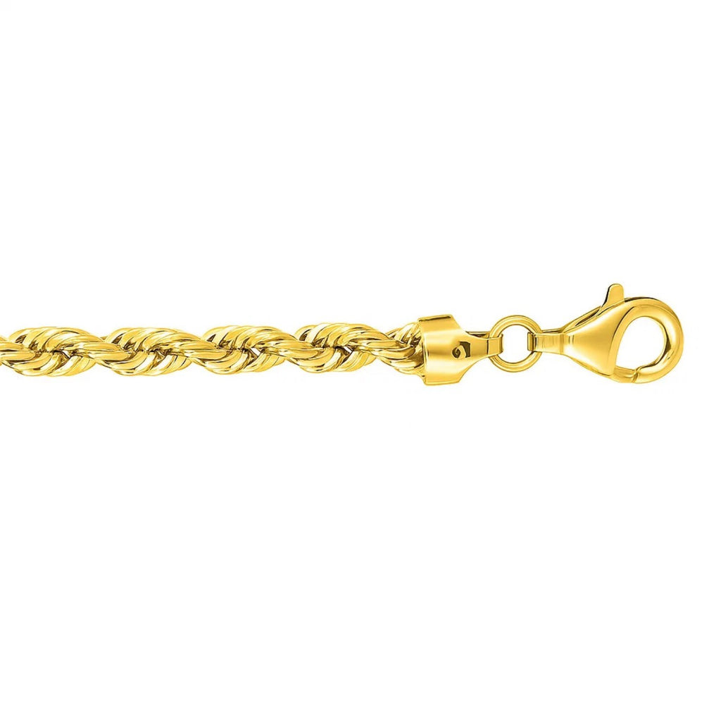 10k yellow gold solid diamond cut rope bracelet, 5mm width, showcasing elegant luxury and intricate craftsmanship.