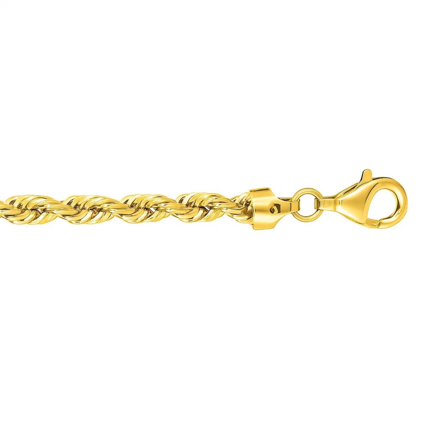 10k yellow gold solid diamond cut rope bracelet, 5mm width, showcasing elegant luxury and intricate craftsmanship.